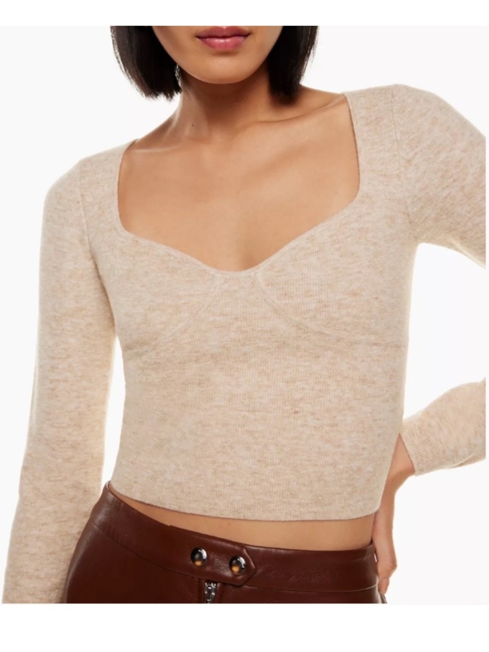 Aritzia Greer Wilfred Knit Corset Top Oatmeal Wool Cashmere Sweetheart Neck M